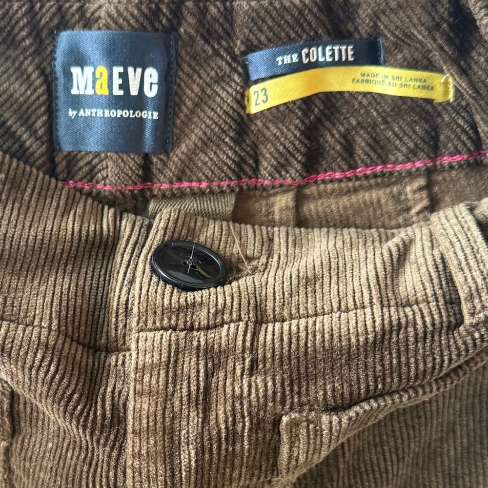 Maeve Anthropologie The Colette Pants 23 Olive Green High-Rise Wide Leg Corduroy - Picture 5 of 6